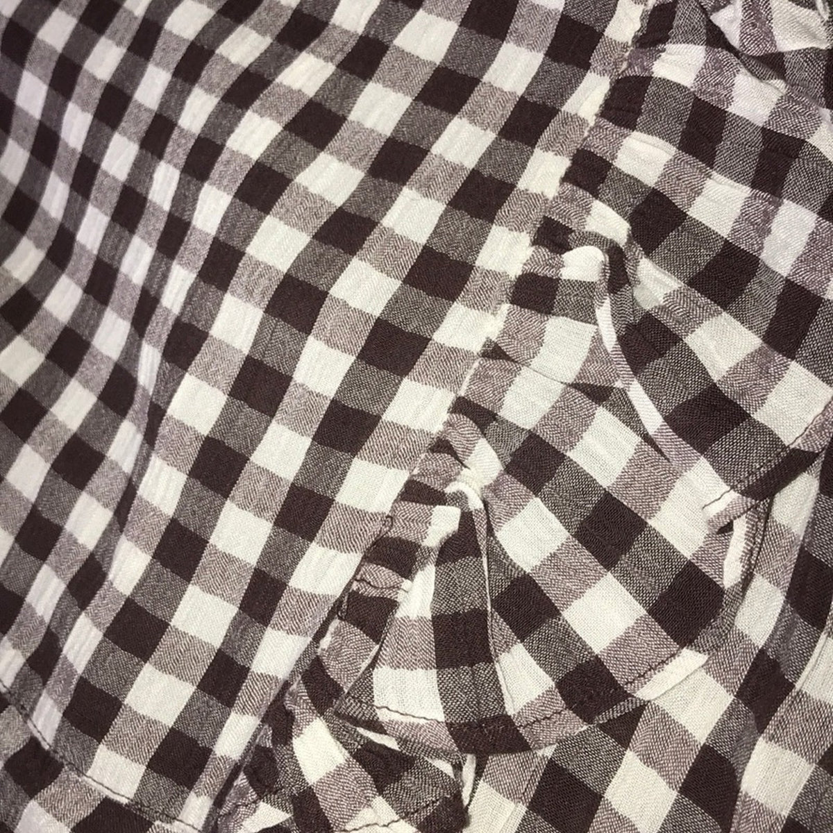 Topshop Brown White Gingham Plaid Ruffle Dress 12