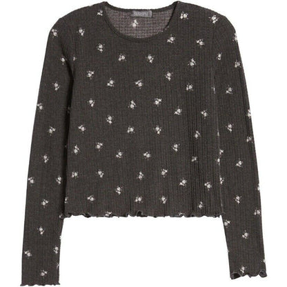 La La Land Creative Co. Women's Soft Floral Thermal Top Size Medium Black NWT