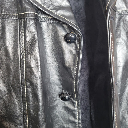 Juilliard Leather Vintage 1970 Lg. Lapel black white stitching Sz 38 Coat Jacket