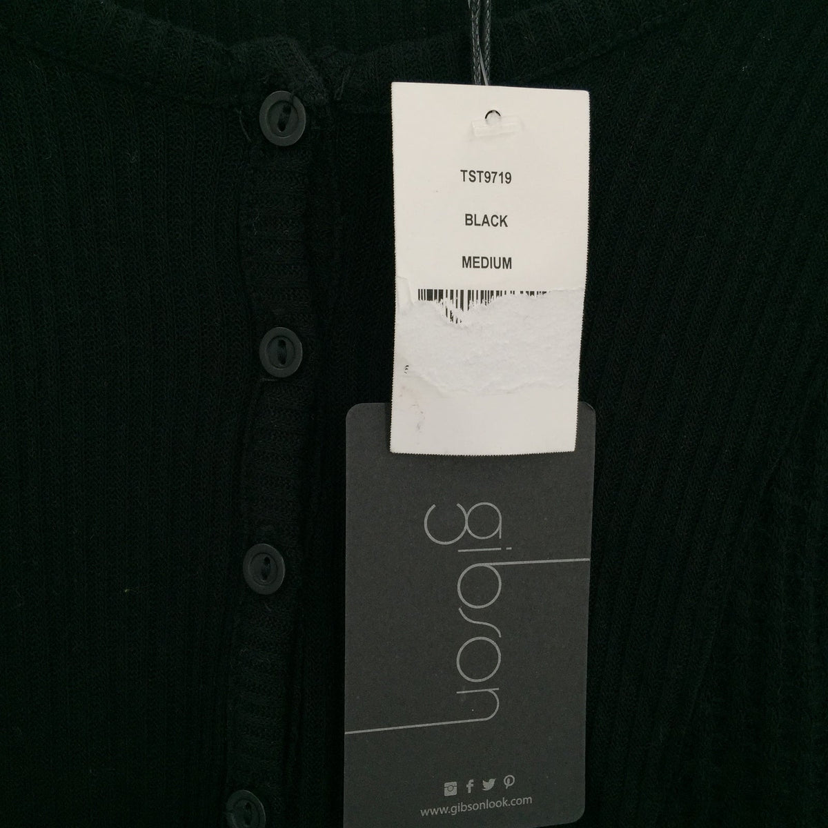 Gibsonlook Pullover Blouse Top Button Up Long Sleeve Mock Neck Black SZ Medium