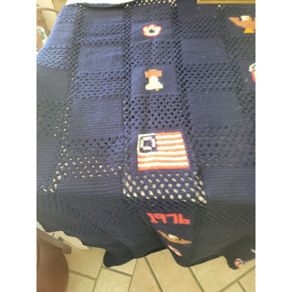 AMERICAN bicentennial freedom Crochet Afghan Throw Blanket 58”X 64” Beautiful