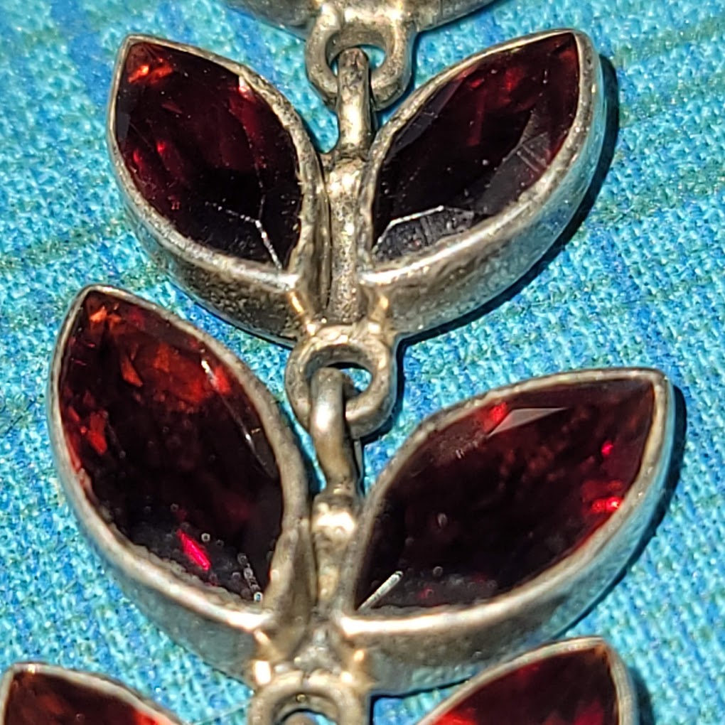 Vintage Sterling Silver Handmade Garnets Graduated Necklace Chain Bridal 10.5"