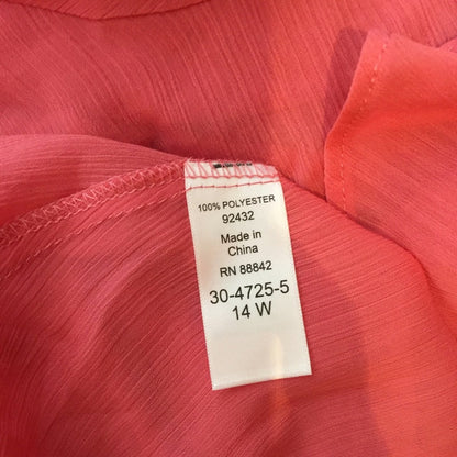 Roaman’s Pink Salmon Cover Up Beachwear Duster 14W Gauzy Hi Low Hem