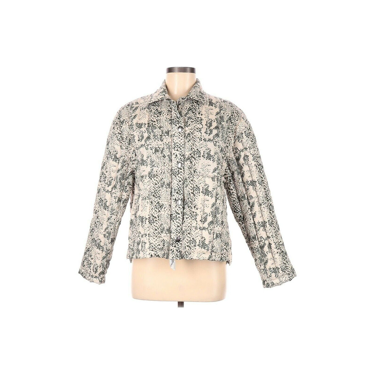 ATM NWT Button Up Puffer Down Jacket Long Sleeve Green Snake Skin Size Small