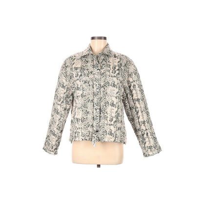 ATM NWT Button Up Puffer Down Jacket Long Sleeve Green Snake Skin Size Small