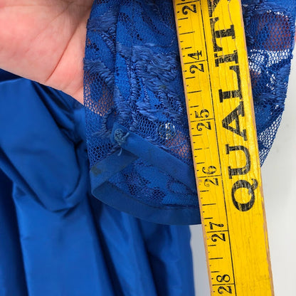 Vintage Blue 1980s High Low Lace Taffeta Dress Side Bow Crinoline 10 Long Sleeve