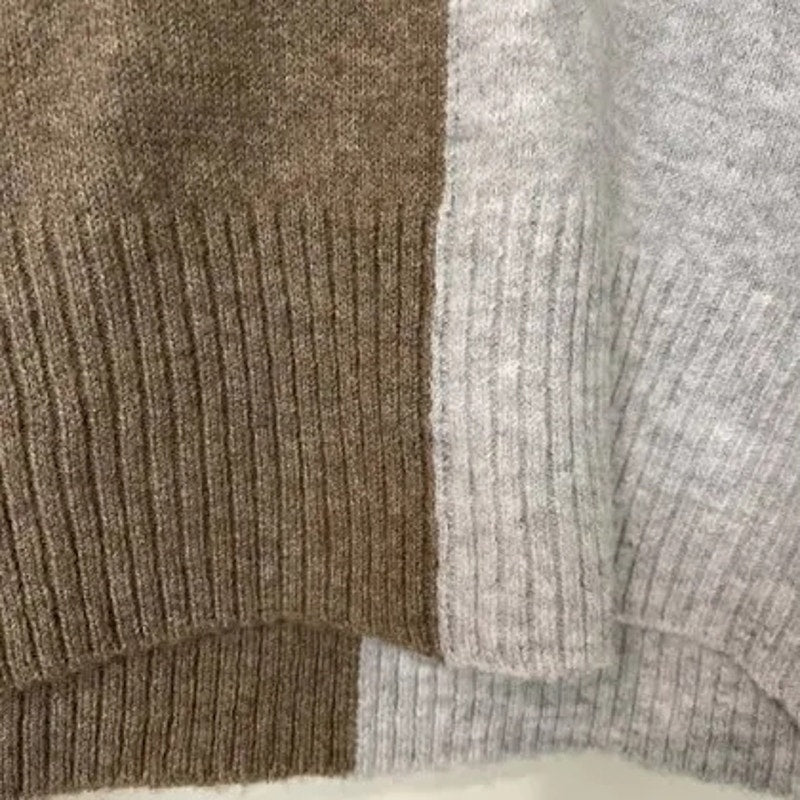 Sweet Romeo V-Neck Color Block Sweater Large Latte Heather Grey NEW Pullover