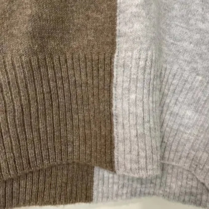Sweet Romeo V-Neck Color Block Sweater Large Latte Heather Grey NEW Pullover