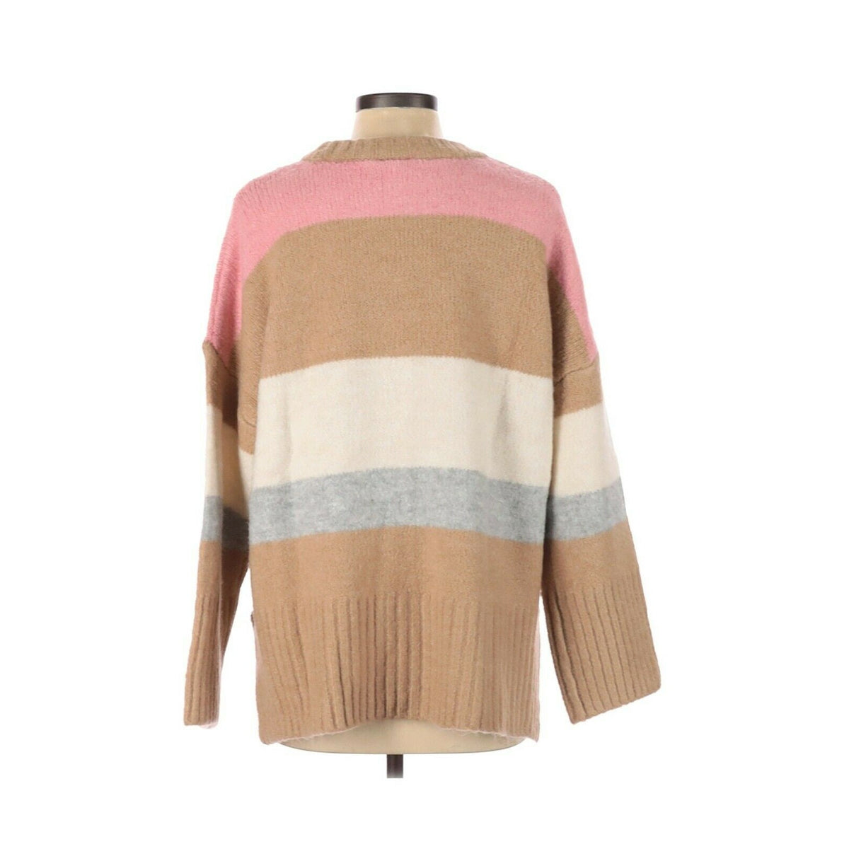 Topshop Supersoft Stripe Sweater Long Sleeve Crew Neck Color Blocked Tan US 8-10