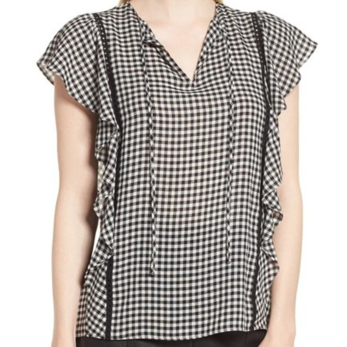 NEW Nordstrom Signature Gingham Print Blouse Top wOMENS Medium Flutter sleeve