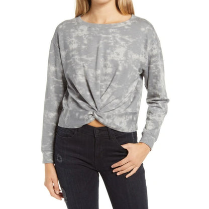 BP. NWT Tie Dye Twist Front Long Sleeve Top In Grey Size Small