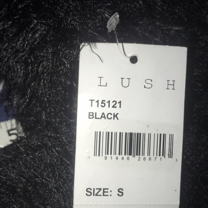 Lush Black Back Knot Detail Shaggy Sweater Small V Neck Cut out back detail