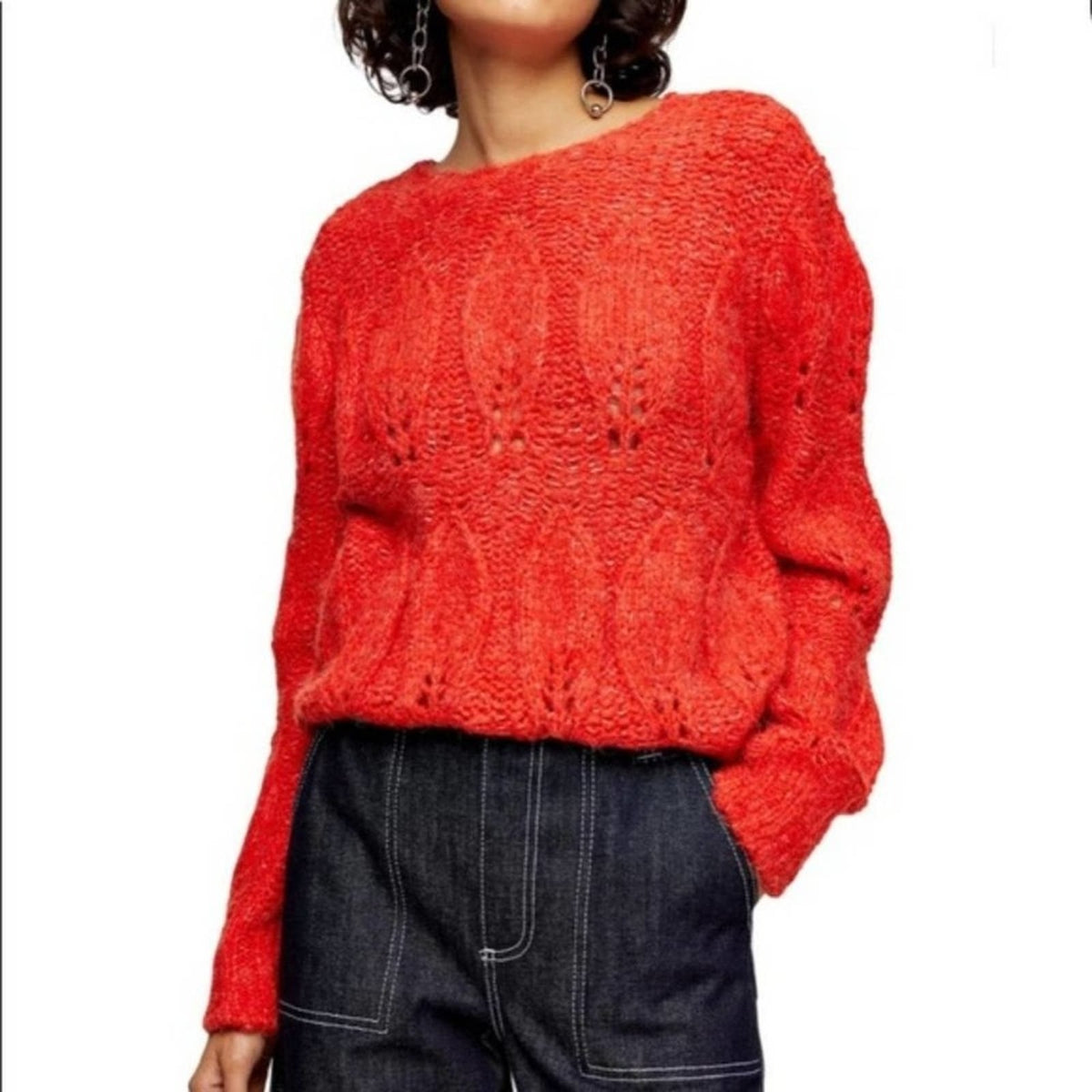 NWT Topshop Petal Pointelle Knit Pullover Sweater NEW Small RED