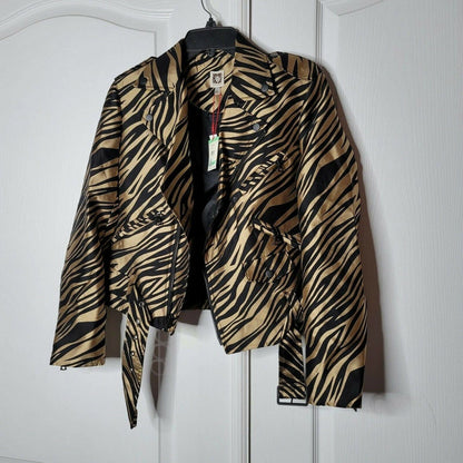 Anne Klein Moto Jacket Animal Print Long Sleeve Vicuna/Gold Black Combo 12