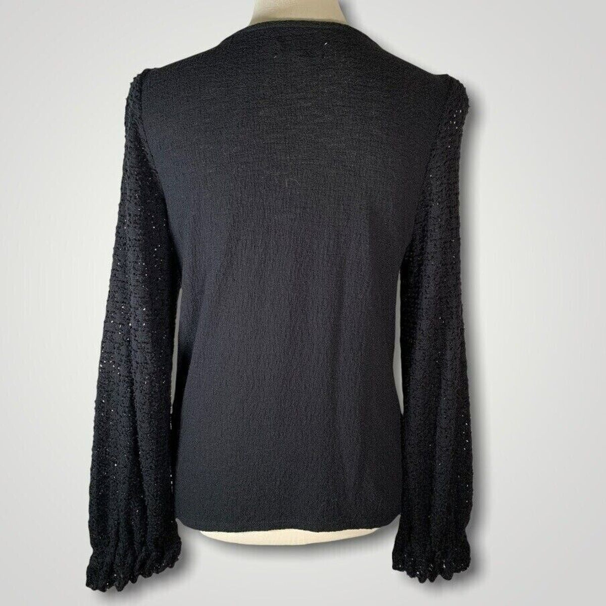 Madewell Long Crochet Textured Sleeves Cotton Knit Top Womens Small Black NWT