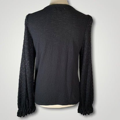 Madewell Long Crochet Textured Sleeves Cotton Knit Top Womens Small Black NWT