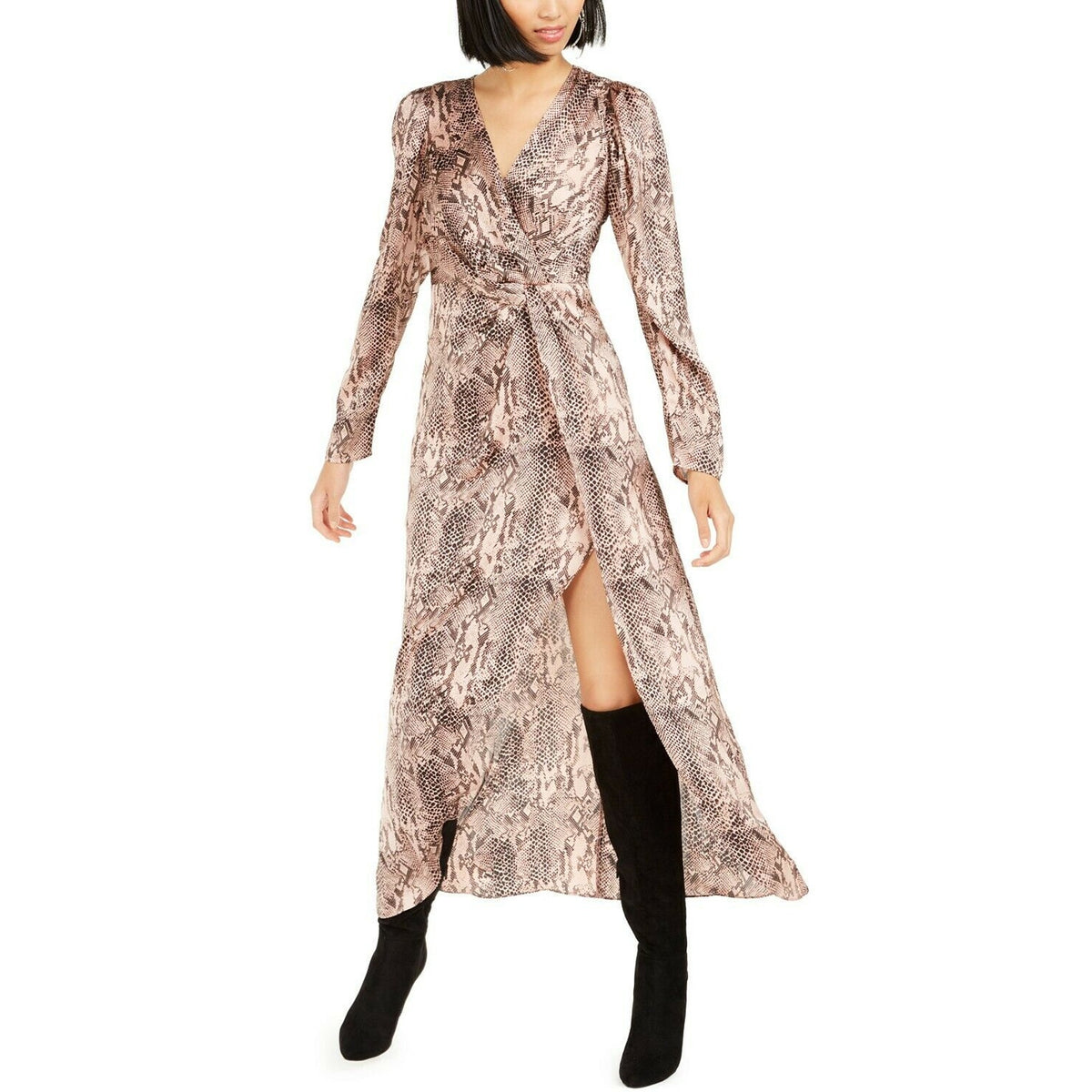 Bar iii Becca Tilley SnakePrint Twist Front Midi Dress Long Sleeve V-Neck XL NEW