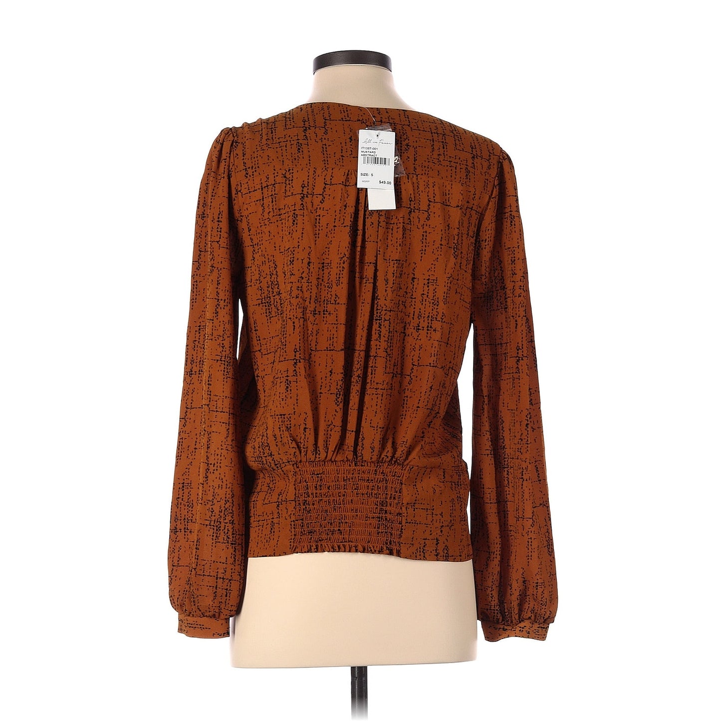 All In Favor Surplice V-neck Long Sleeve Top Size XS/Extra Small Brown Print NWT