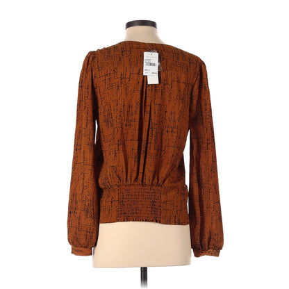 All In Favor Surplice V-neck Long Sleeve Top Size XS/Extra Small Brown Print NWT