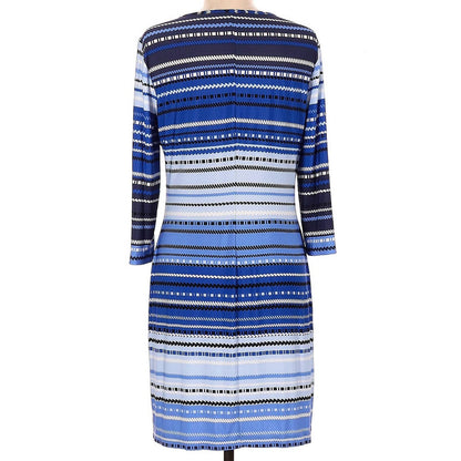 Donna Morgan Casual Dress Size 8 Blue Stripes Long Sleeve Career