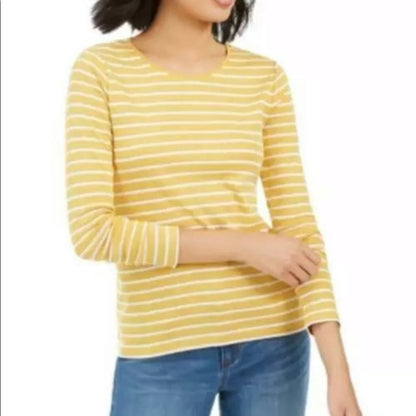 Charter Club Metallic Striped Long Sleeve Top Large casual blouse tshirt top