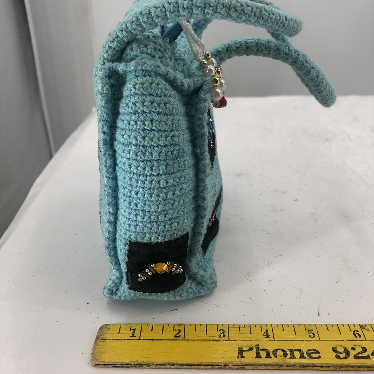 Vintage Unbranded Womens Handmade Crochet Knitted Tote Bag Turquoise Small