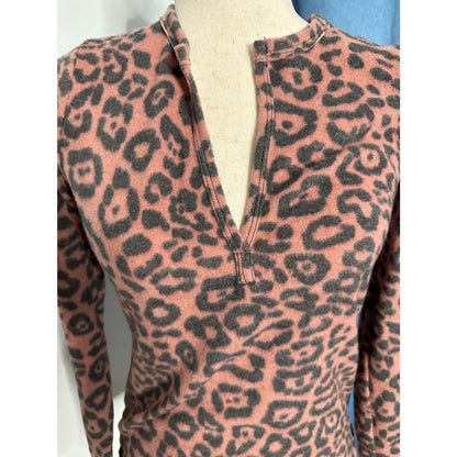 Socialite Rust Black Animal print NEW medium fleece top Henley long sleeves SOFT