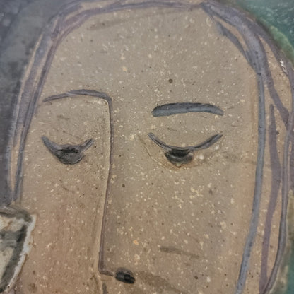 Art Pottery Glaze Couple pair Clay Relief Wall Tile Plaques Male female toasting