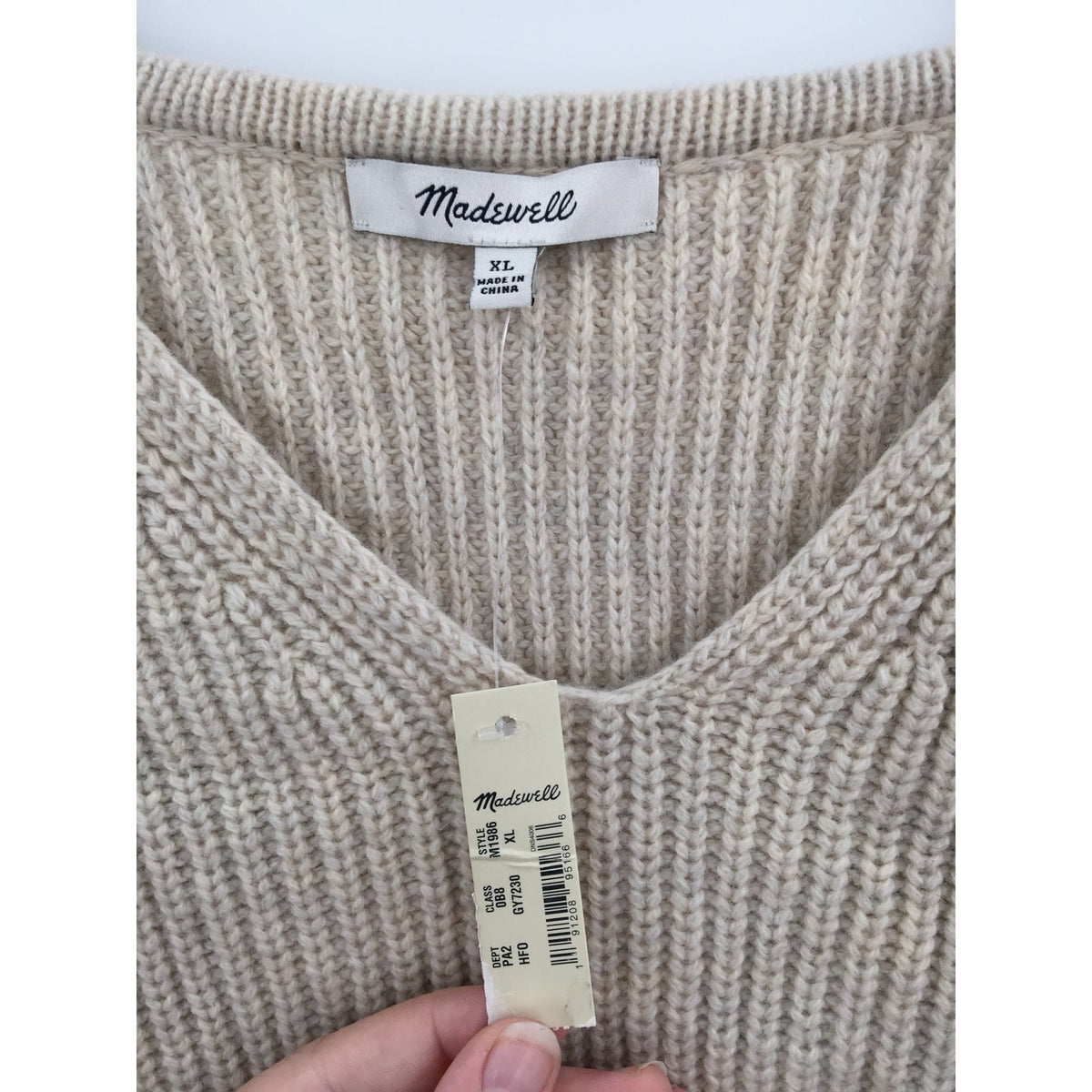 Madewell Thornton Balloon Sleeve Pullover Knit Sweater V-Neck Tan NEW X-Large