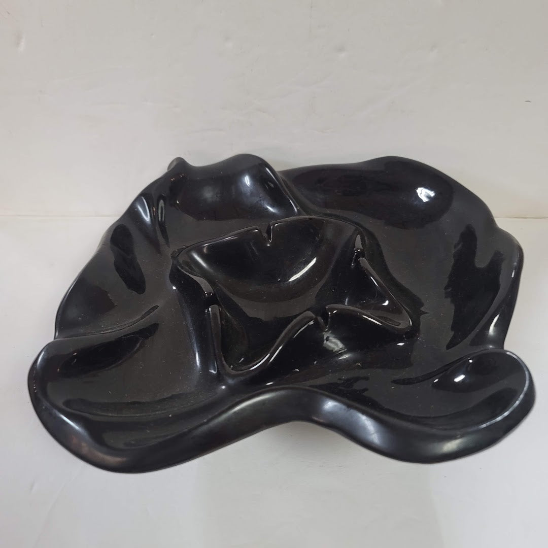 LARGE free form black ceramic Mid Century Modern Ashtray