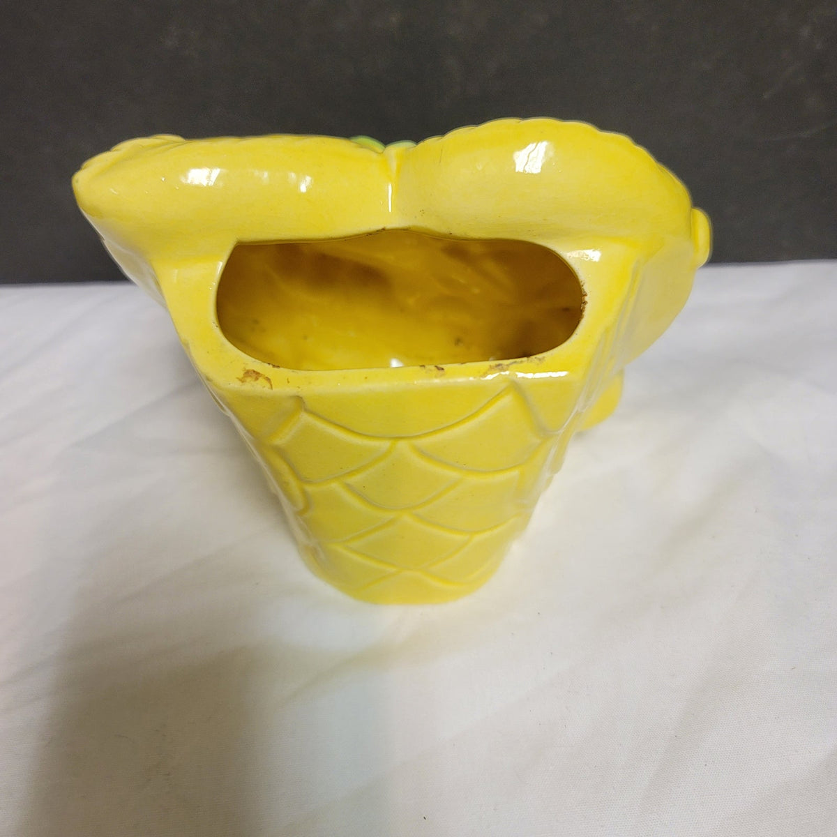 Vintage bonnet planter vase ceramic Hat Yellow green flowers Kitschy Collectible