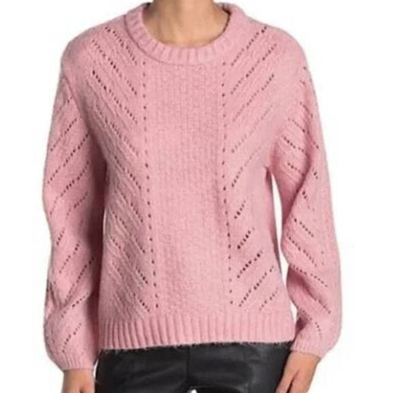 Elodie Pointelle Pullover Crew Neck Sweater Sz Small in Mauve Pink NWT