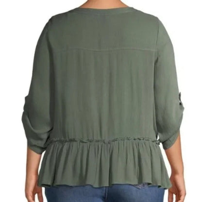 Derek Heart Laurel Wreathe Green Medium NEW blouse buttonfront peasant tunic top