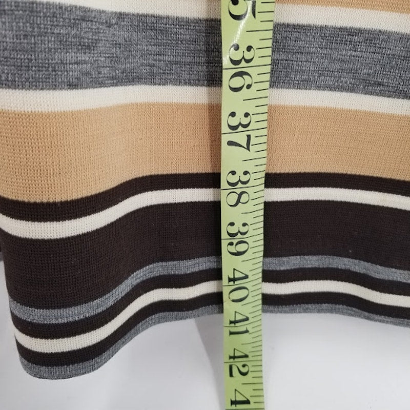 Vintage Brown Striped PolyBlend Long Sleeve Dress Chain Belt No Tags gogo MOD