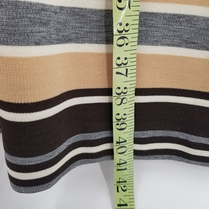 Vintage Brown Striped PolyBlend Long Sleeve Dress Chain Belt No Tags gogo MOD