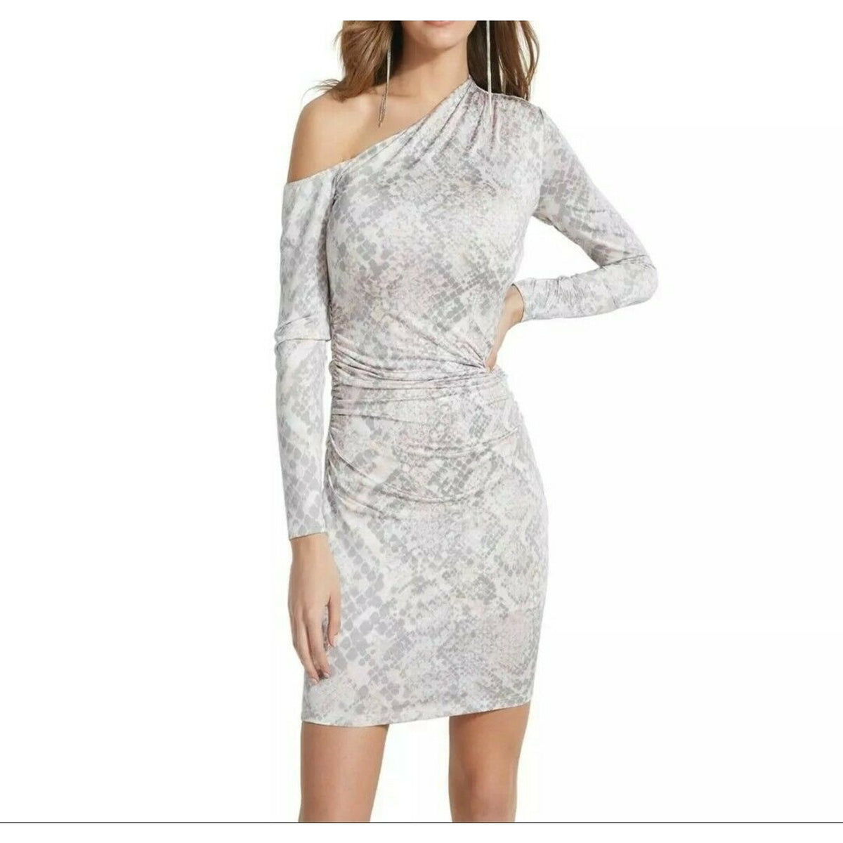 Guess MEDIUM Marian Gray Snake Print Asymmetrical Party Dress BODYCON NEW