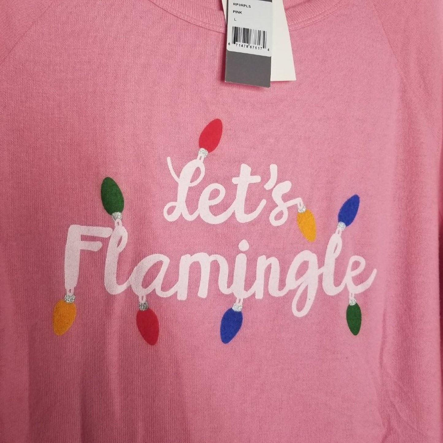 PJ Salvage Long Sleeve Boat Neck T-Shirt Flamingle Graphic-Print Pink Medium