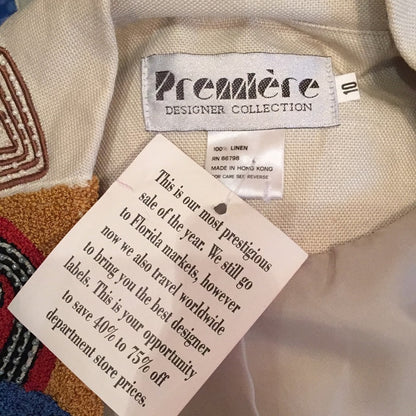 Premiere Designer 2 Pc. vintage Pant Jacket Suit Vintage LINEN Size 10 Cream