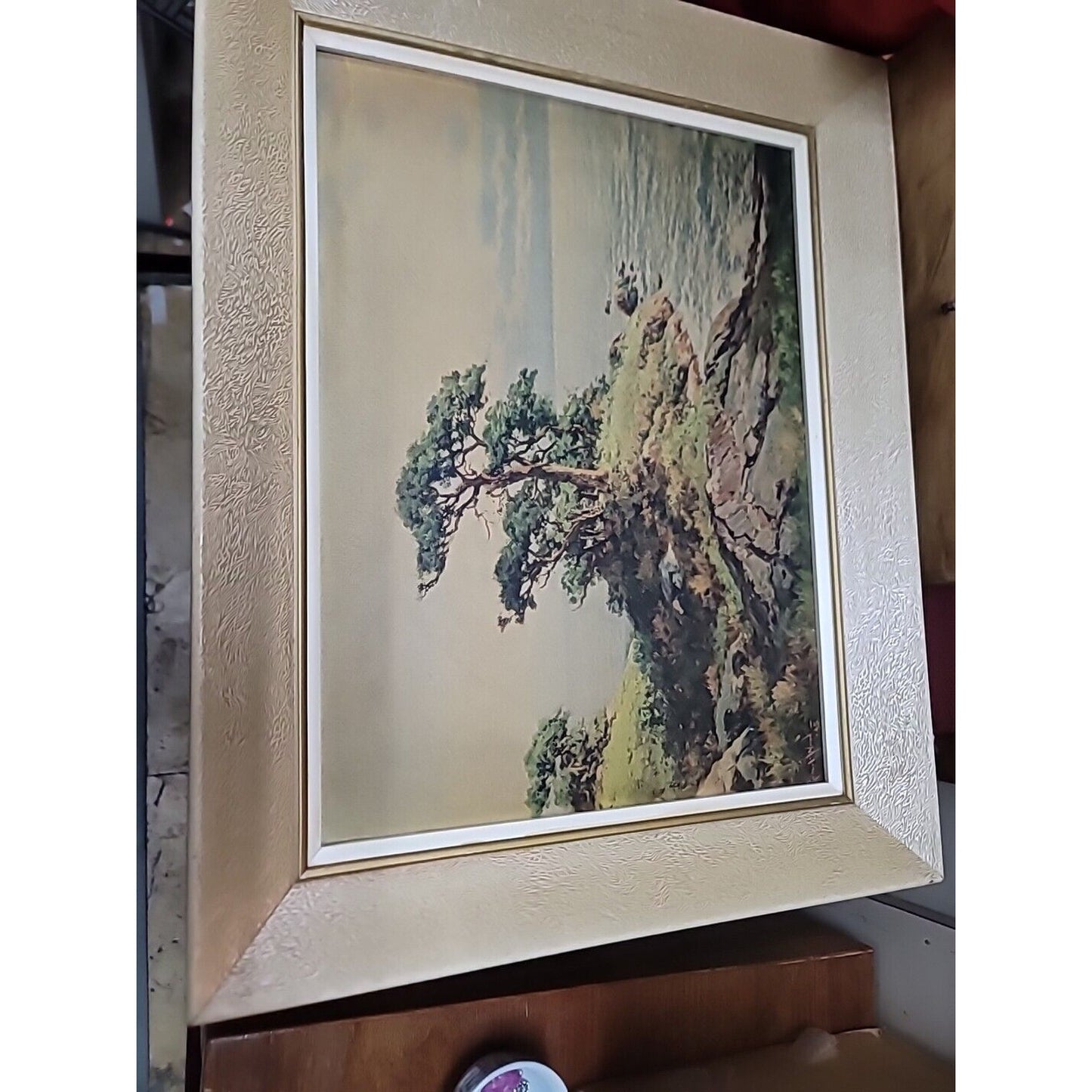 Robert Wood "Pacific Coast" Vintage WOOD Framed Reproduction Print 16" X 16" mCM
