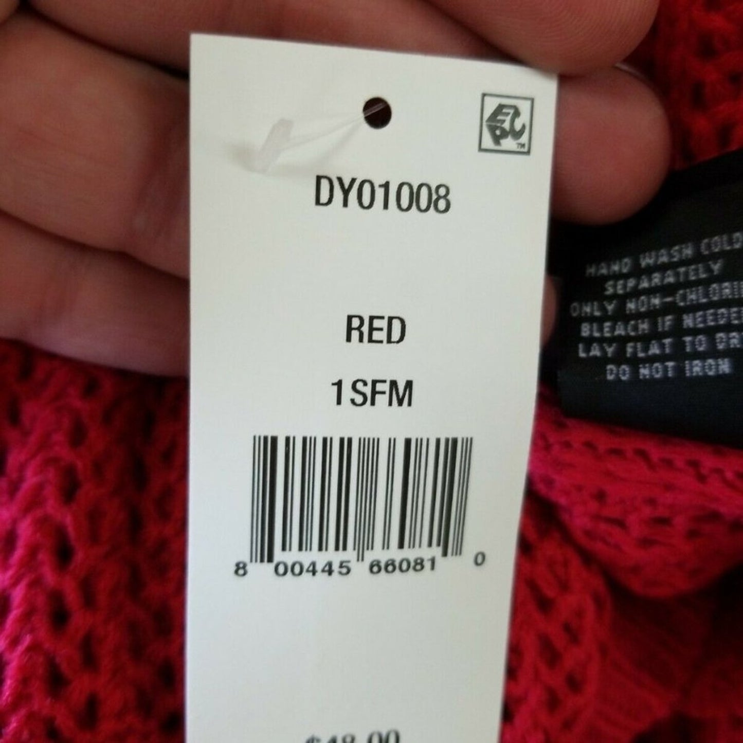 DKNY Red Open-Knit Blocked Scarf Open Weave COZY NEW gift holiday Unisex
