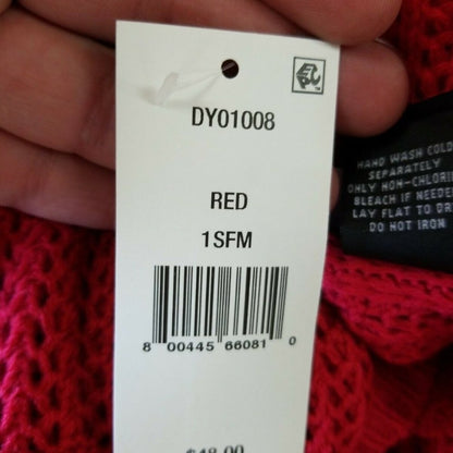 DKNY Red Open-Knit Blocked Scarf Open Weave COZY NEW gift holiday Unisex