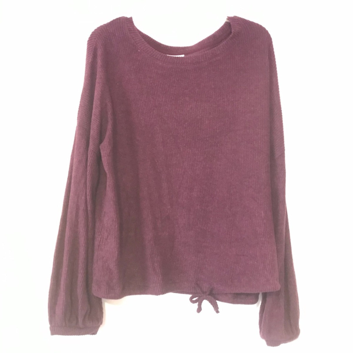 Ady P Maroon Ribbed Long Sleeve Sweater Medium Blouse Top Long Sleeve Drawstring