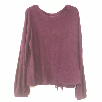 Ady P Maroon Ribbed Long Sleeve Sweater Medium Blouse Top Long Sleeve Drawstring