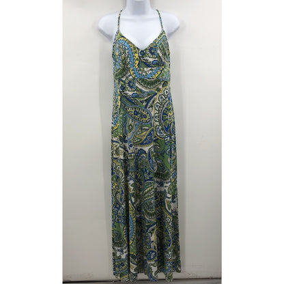 Ann Taylor LOFT Summer Sleeveless Sheath Maxi Dress Paisley Print Multi Size 10