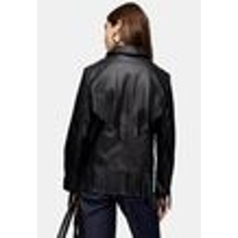 Topshop NWT Fringe Trim Faux Leather Jacket Black Size 4 US Moto Coat X-Small