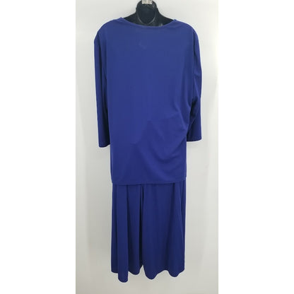 Vintage Helen Blake 2 Piece Culottes Blouse Blue Rhinestones Size 20P
