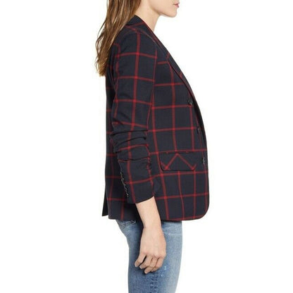 1.state Windowpane Check Ruched Sleeve Blazer Open Front Peaked Lapels XSmall
