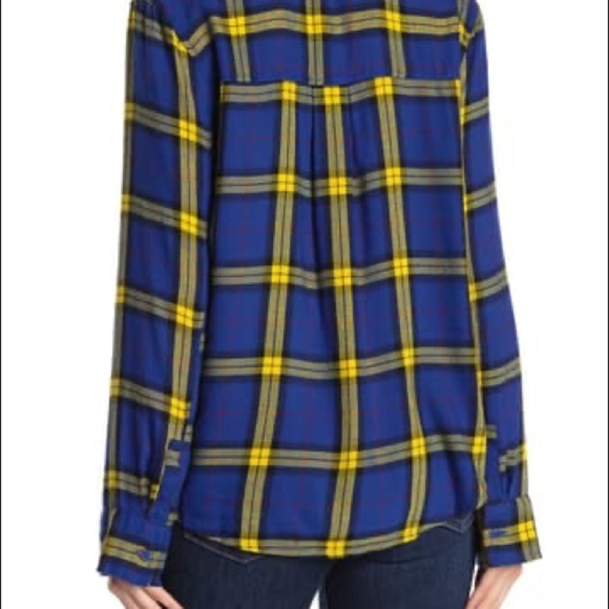 Abound Yellow Blue Plaid Button Down Shirt Small WOMENS long sleeve blue yellow