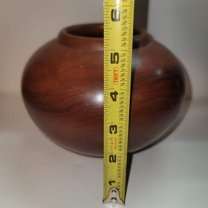 Vintage Hand turned wood vase round signed ALBERT GREGORY Black Cherry