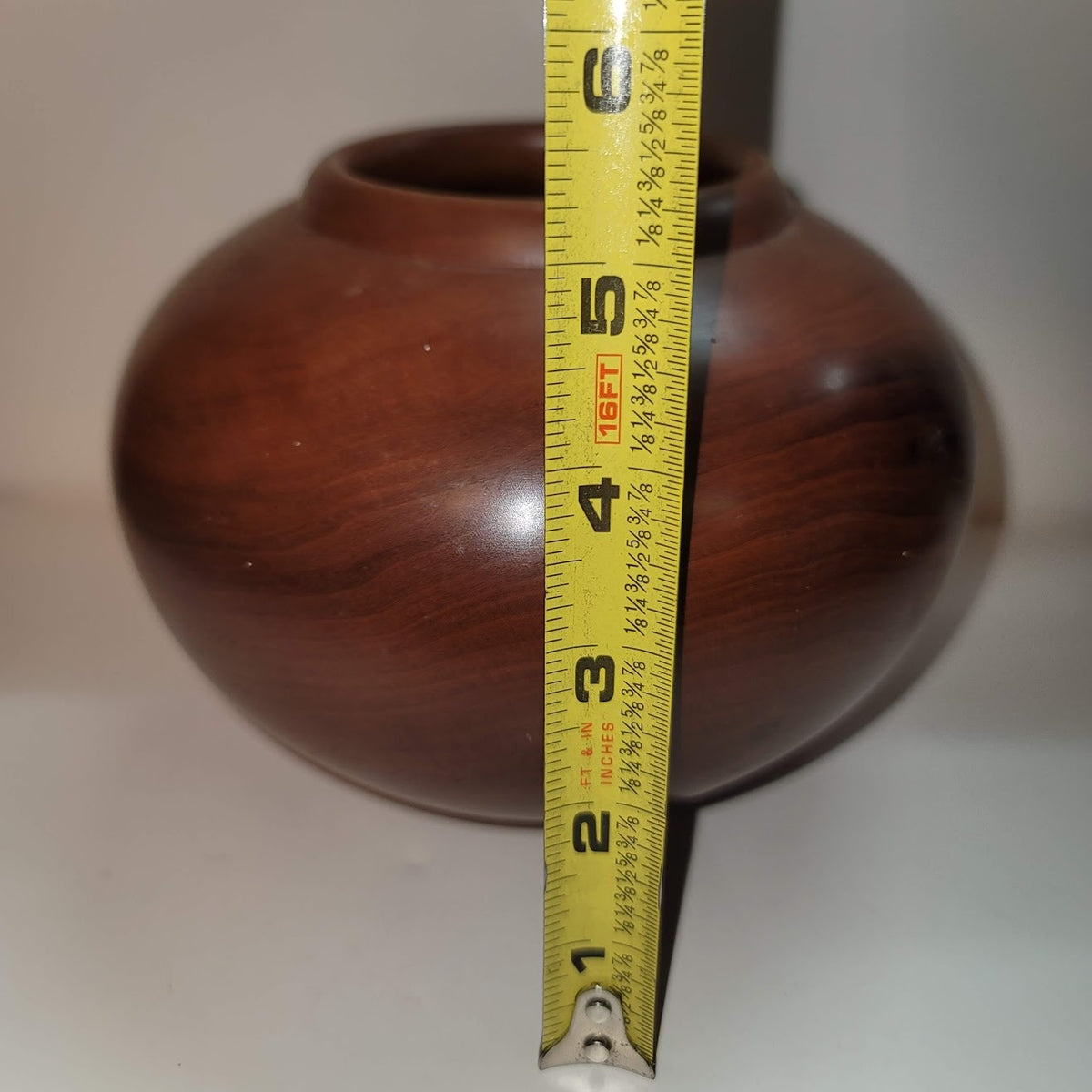 Vintage Hand turned wood vase round signed ALBERT GREGORY Black Cherry